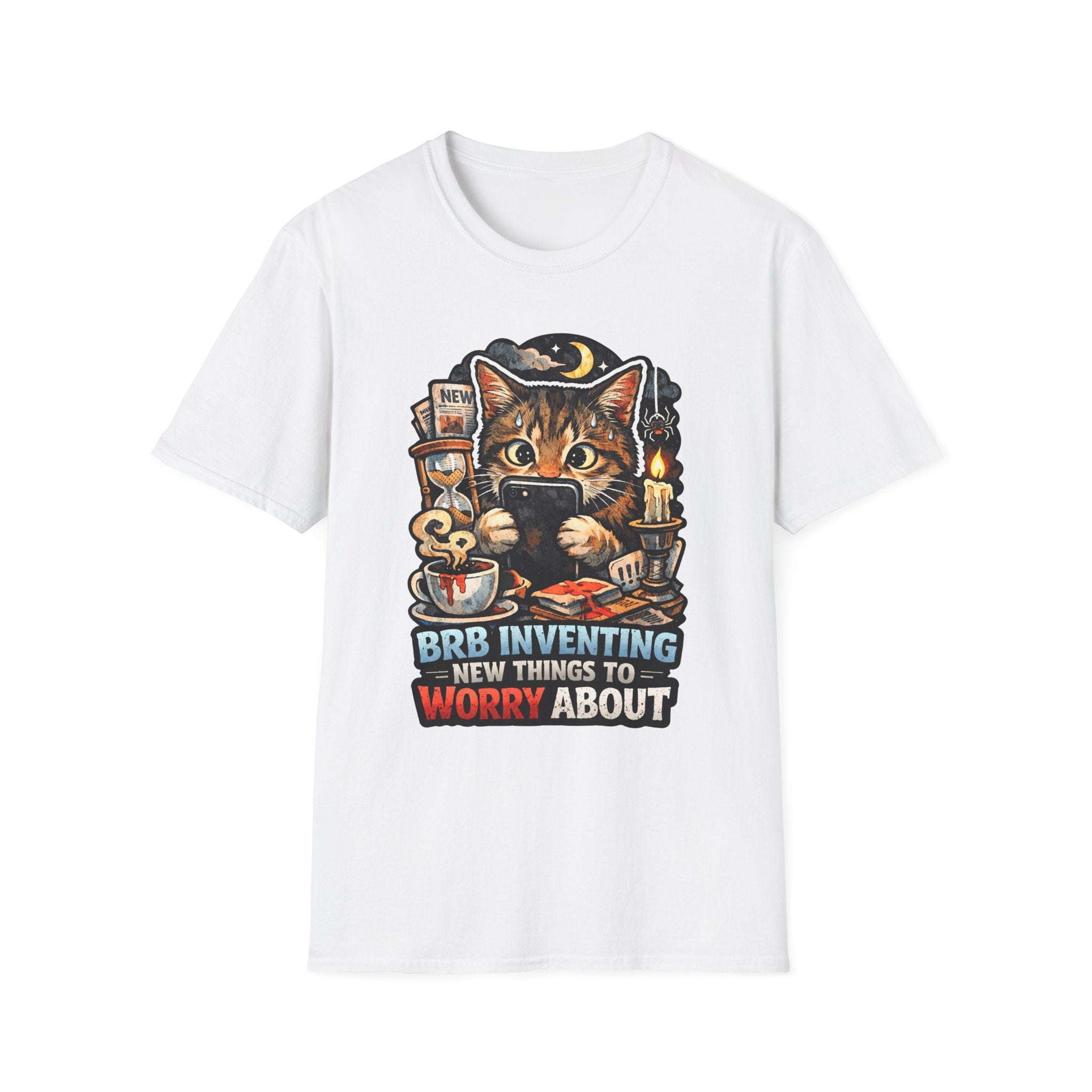 BRB Inventing New Things To Worry About Funny Anxious Cat T-Shirt | Tech Pack Collection by PetPulse