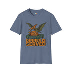 Dinner Is Served Pterodactyl Thanksgiving T-Shirt - Funny Flying Dinosaur Turkey Day Prehistoric Holiday Feast Tee