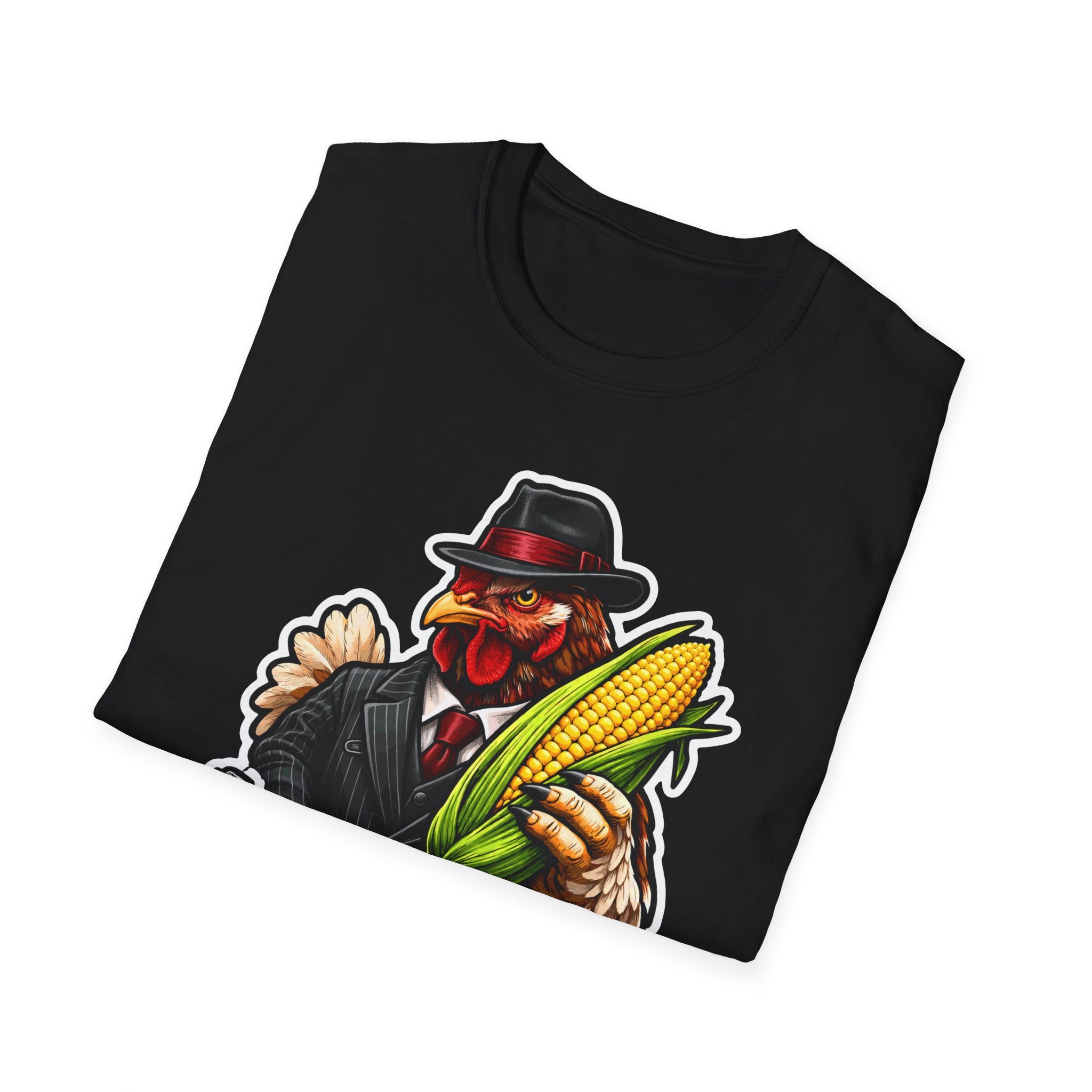 Leave Gun Take Corn Funny Mobster Chicken T-Shirt | Tommy Gun Rooster With Corn Graphic Tee for Chicken Owners | PetPulse