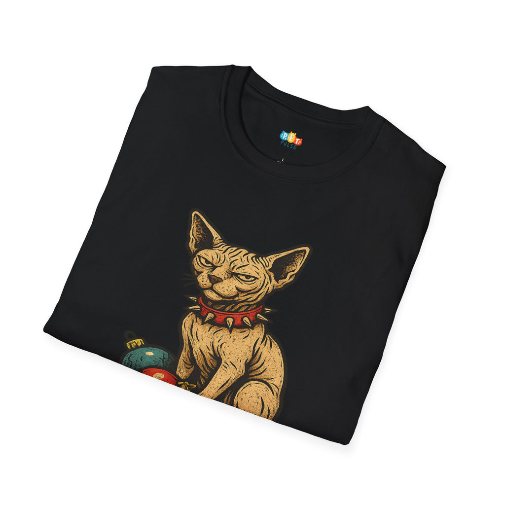 Nice? I Only Do Naughty Christmas T-Shirt - Funny Sphynx Cat Ornament Destroyer Rebel Holiday Xmas Tee