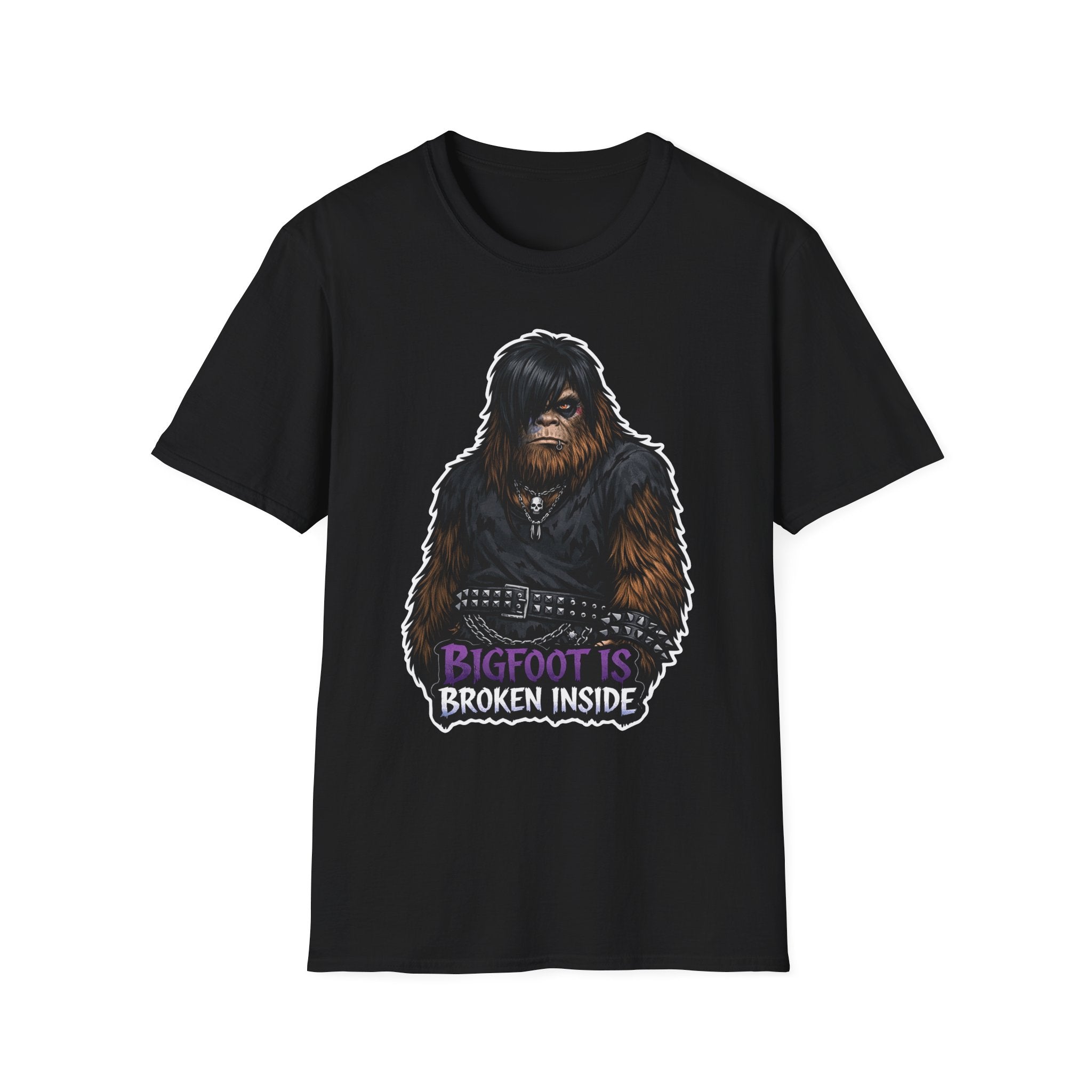 Bigfoot Is Broken Inside Funny Emo Bigfoot T-Shirt | Cryptid Companions Collection by PetPulse