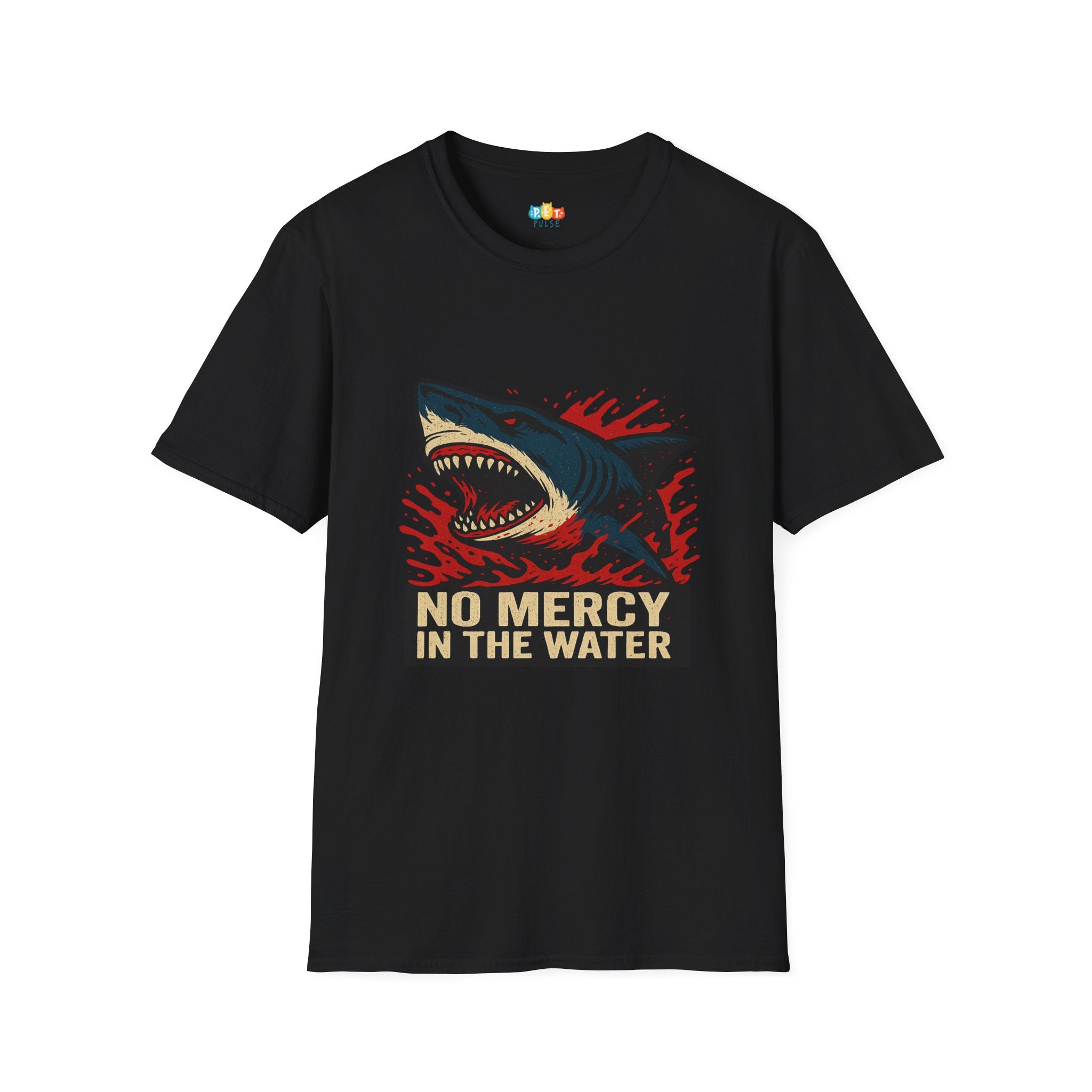 "No Mercy In The Water" Vintage Shark Ruthless T-Shirt - Retro Blood Carnage Tee