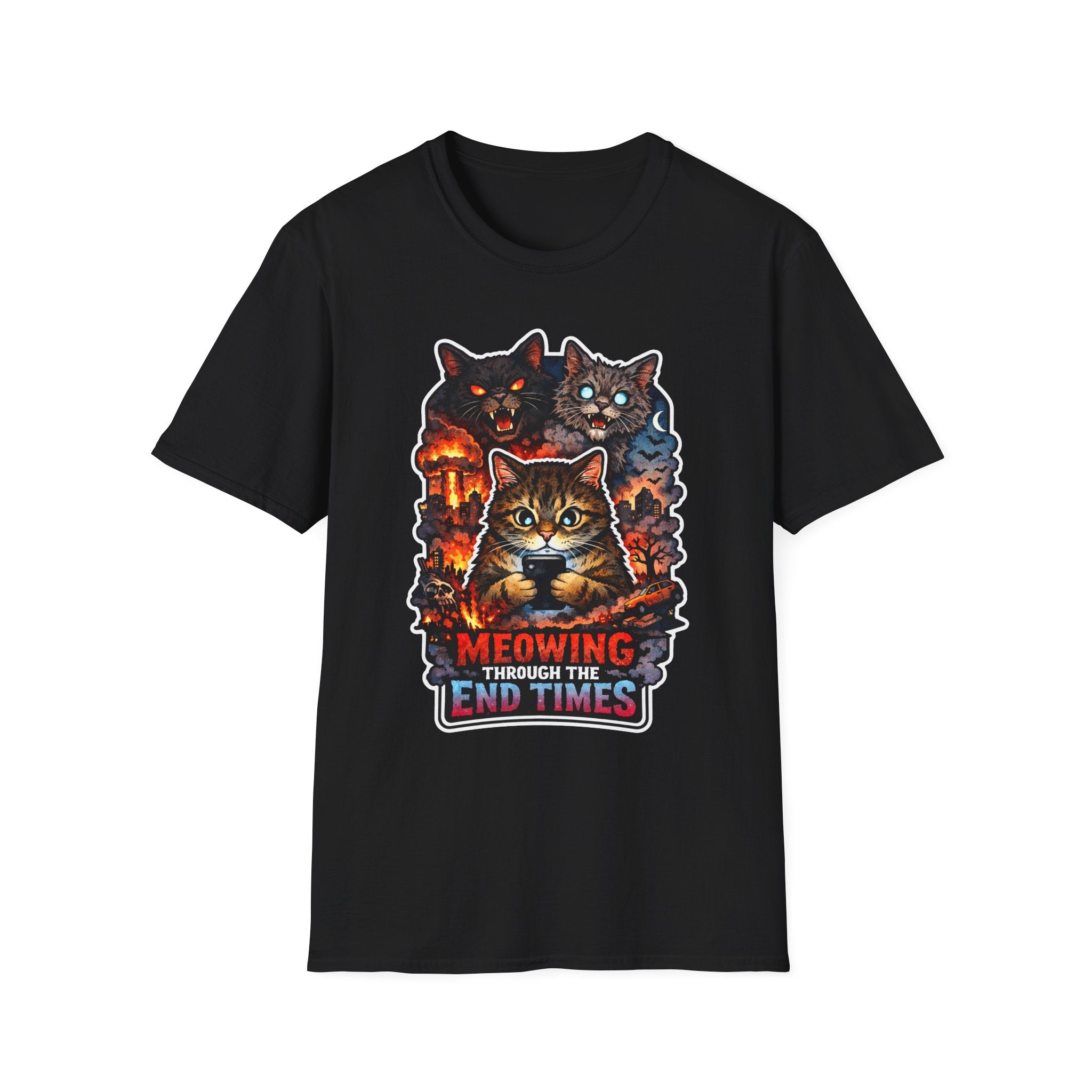 Meowing Through The End Times Funny Apocalypse Cat T-Shirt | Tech Pack Collection by PetPulse