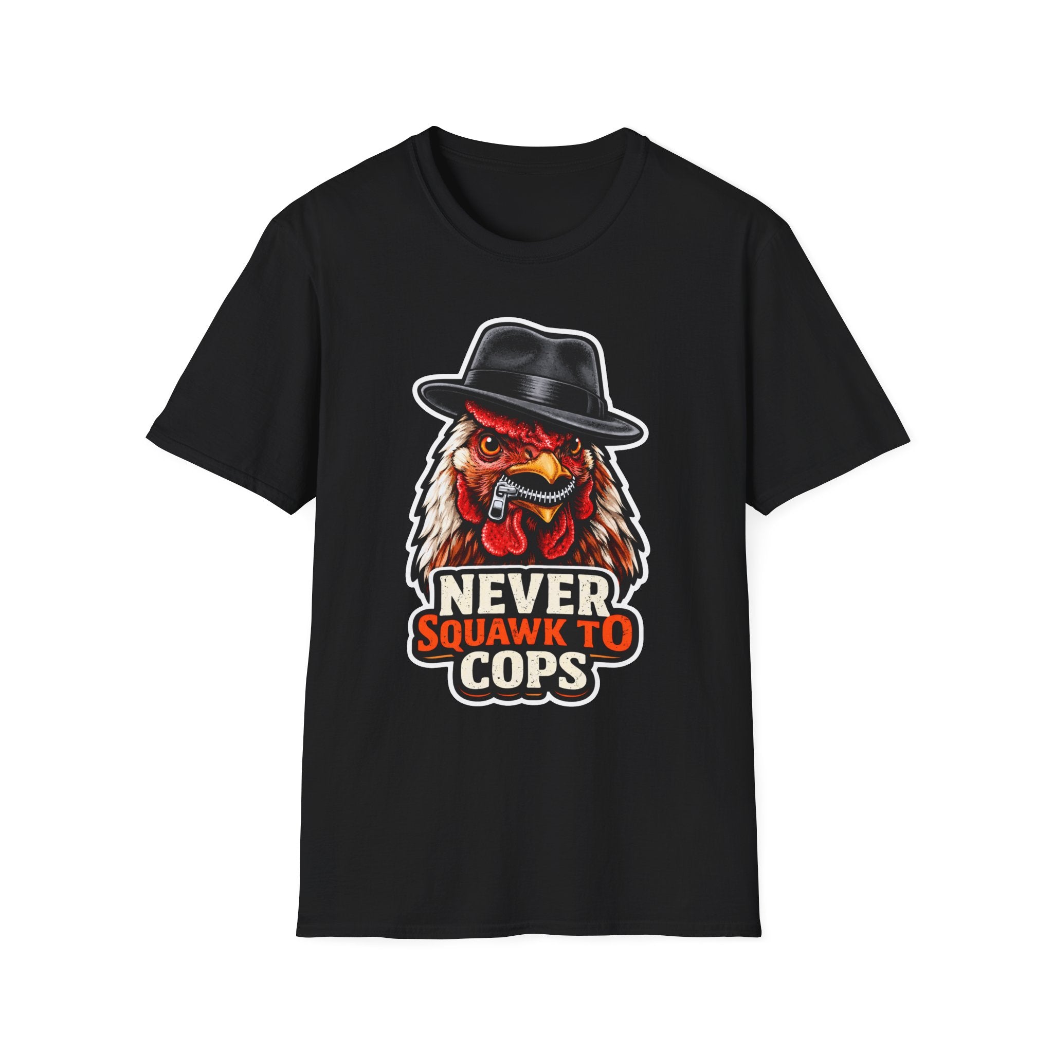 Never Squawk To Cops Funny Chicken T-Shirt | Zippered Beak Rooster Graphic Tee for Chicken Owners | PetPulse