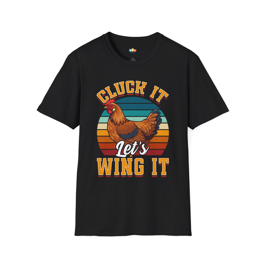 Cluck It Let's Wing It Chicken T-Shirt - Funny Retro Sunset Farm Life Go With Flow Motivational Graphic Tee