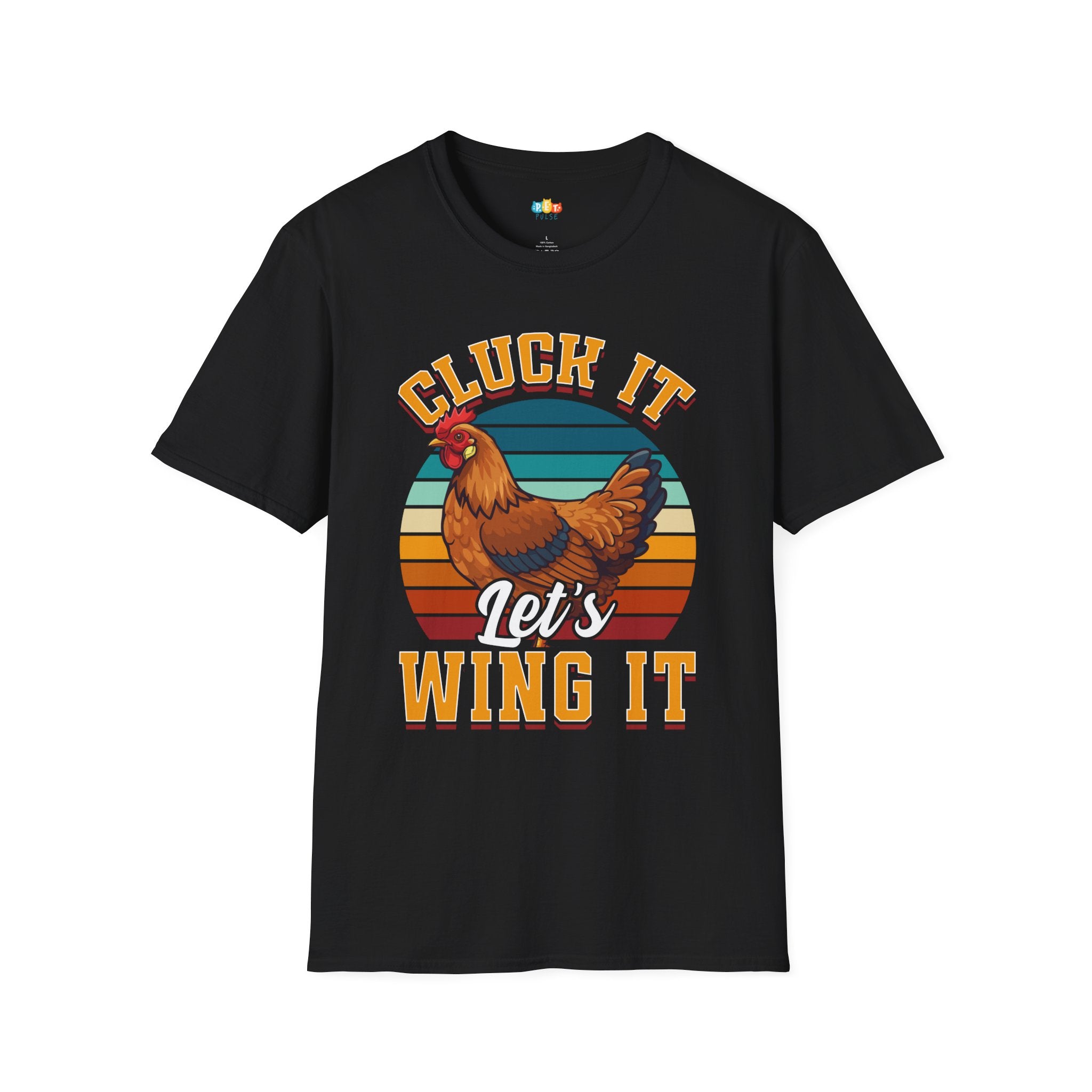 Cluck It Let's Wing It Chicken T-Shirt - Funny Retro Sunset Farm Life Go With Flow Motivational Graphic Tee