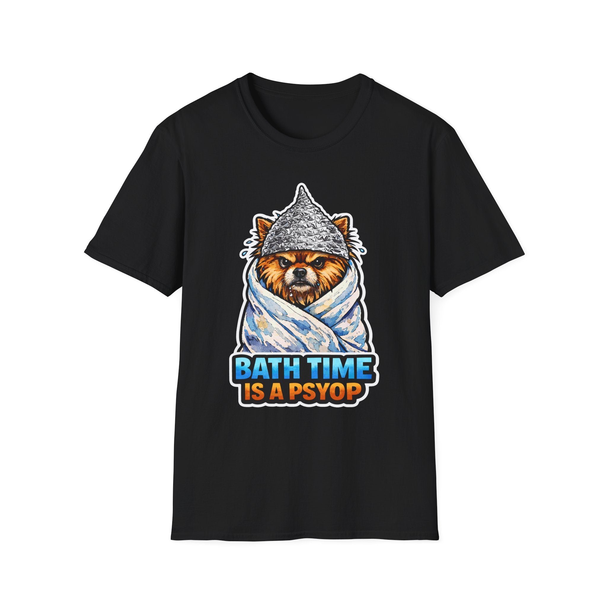 Bath Time Is a Psyop Funny Conspiracy Pomeranian T-Shirt | Pet-Spiracy Theorist Collection by PetPulse