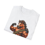 Pasture of Pain Action Hero Horse T-Shirt | Muscle-Bound Rambo Horse Graphic Tee | Mane Event Collection by PetPulse