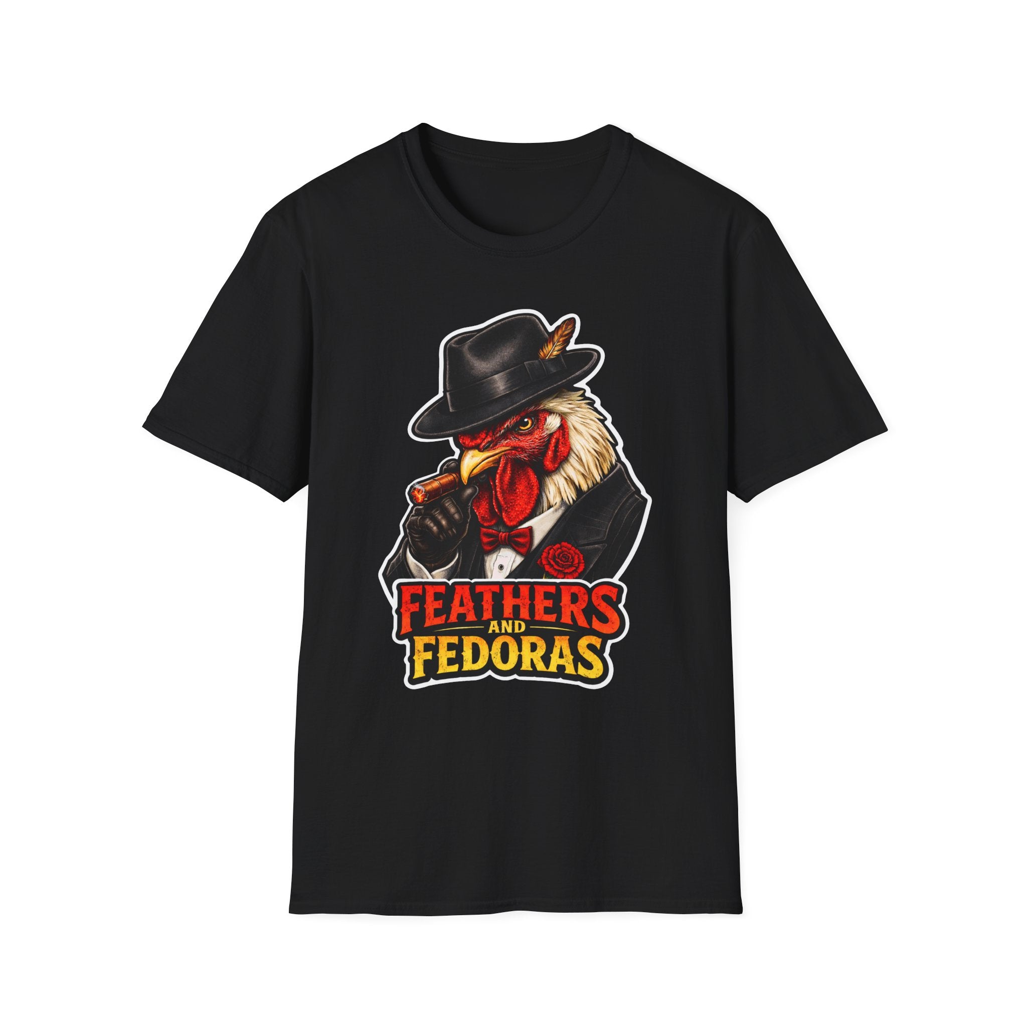 Feathers and Fedoras Funny Dapper Rooster T-Shirt | Cigar Smoking Chicken in Fedora Graphic Tee for Chicken Owners | PetPulse