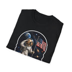 The Bark Side of the Moon Funny Astronaut Golden Retriever Flag T-Shirt | Cosmic Encounters Collection by PetPulse