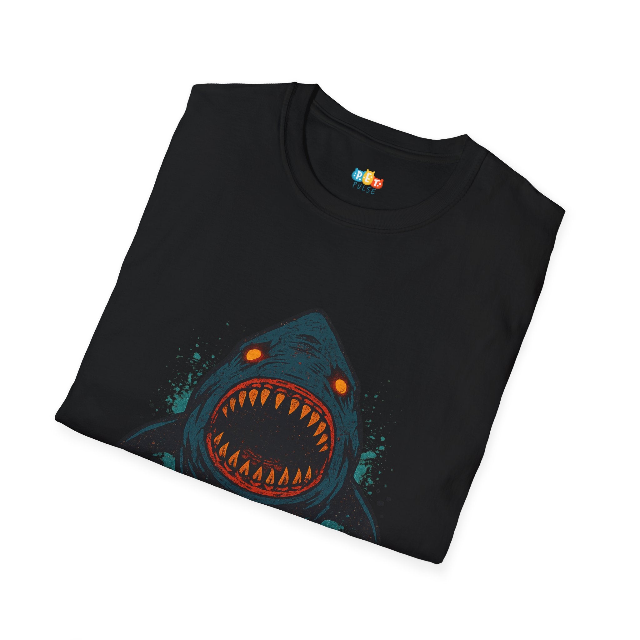 "I Feed On Fear" Vintage Shark Dominance T-Shirt - Retro Glowing Eyes Terror Tee
