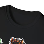 Armed and Manely Action Hero Horse T-Shirt | Dual Laser Pistol Space Bounty Hunter Horse Graphic Tee | Mane Event Collection by PetPulse