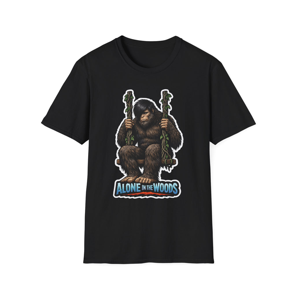 Alone in the Woods Funny Emo Bigfoot T-Shirt | Cryptid Companions Collection by PetPulse