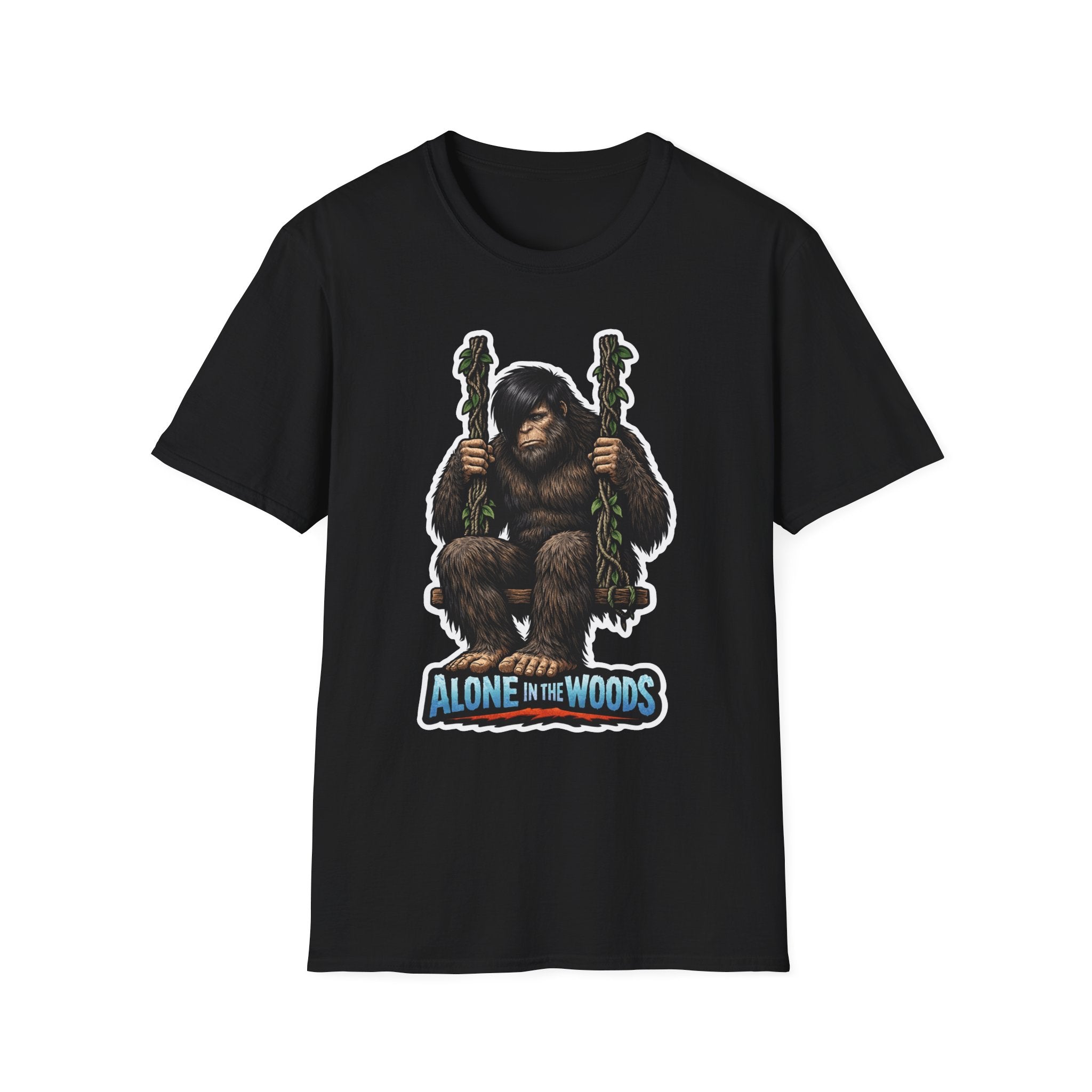 Alone in the Woods Emo Bigfoot T-Shirt - Sad Sasquatch Vine Swing Tee for Introverted Cryptid Fans