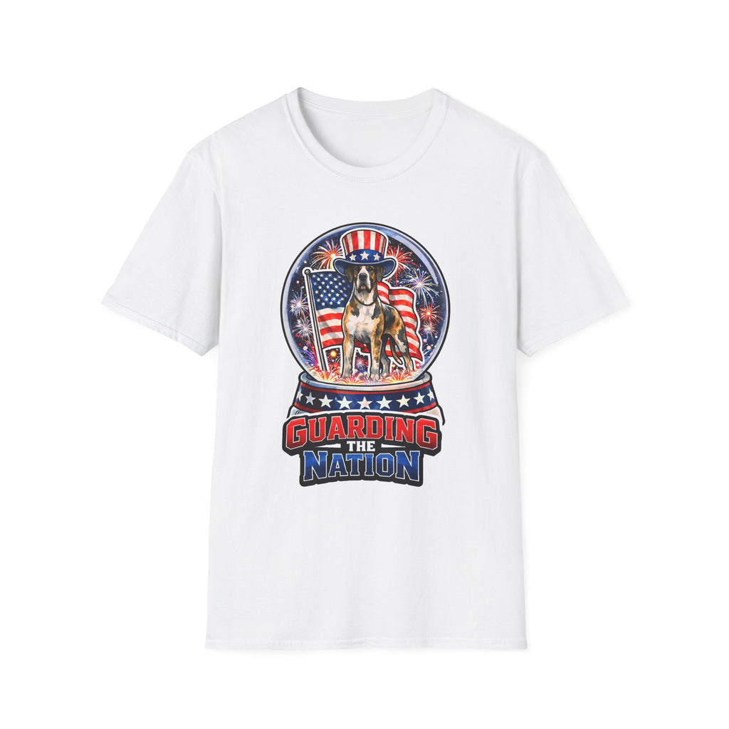 Guarding the Nation Patriotic Guard Dog T-Shirt | Uncle Sam Dog Snow Globe American Flag Graphic Tee | Uncle Sam Pups