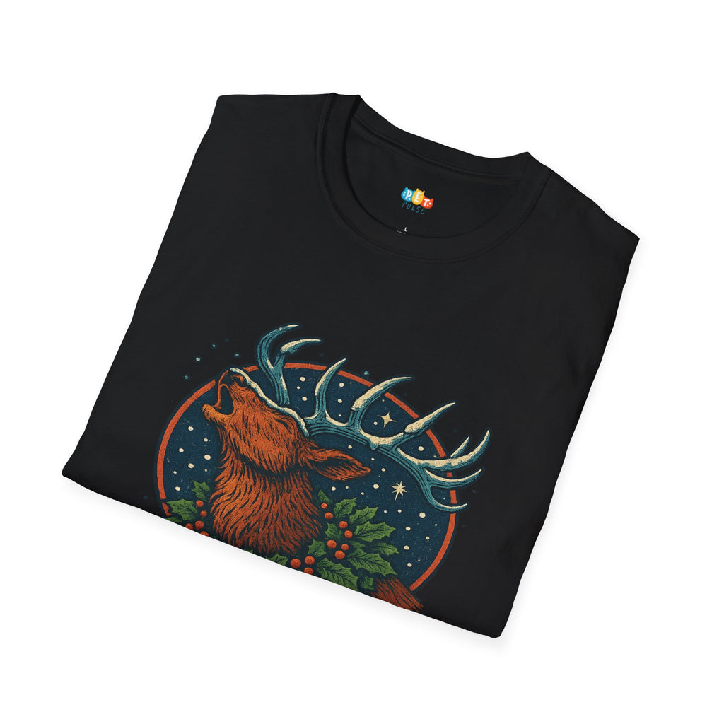 Antlers In Harmony Christmas T-Shirt - Vintage Woodland Deer Holiday Nature Wildlife Rustic Xmas Tee