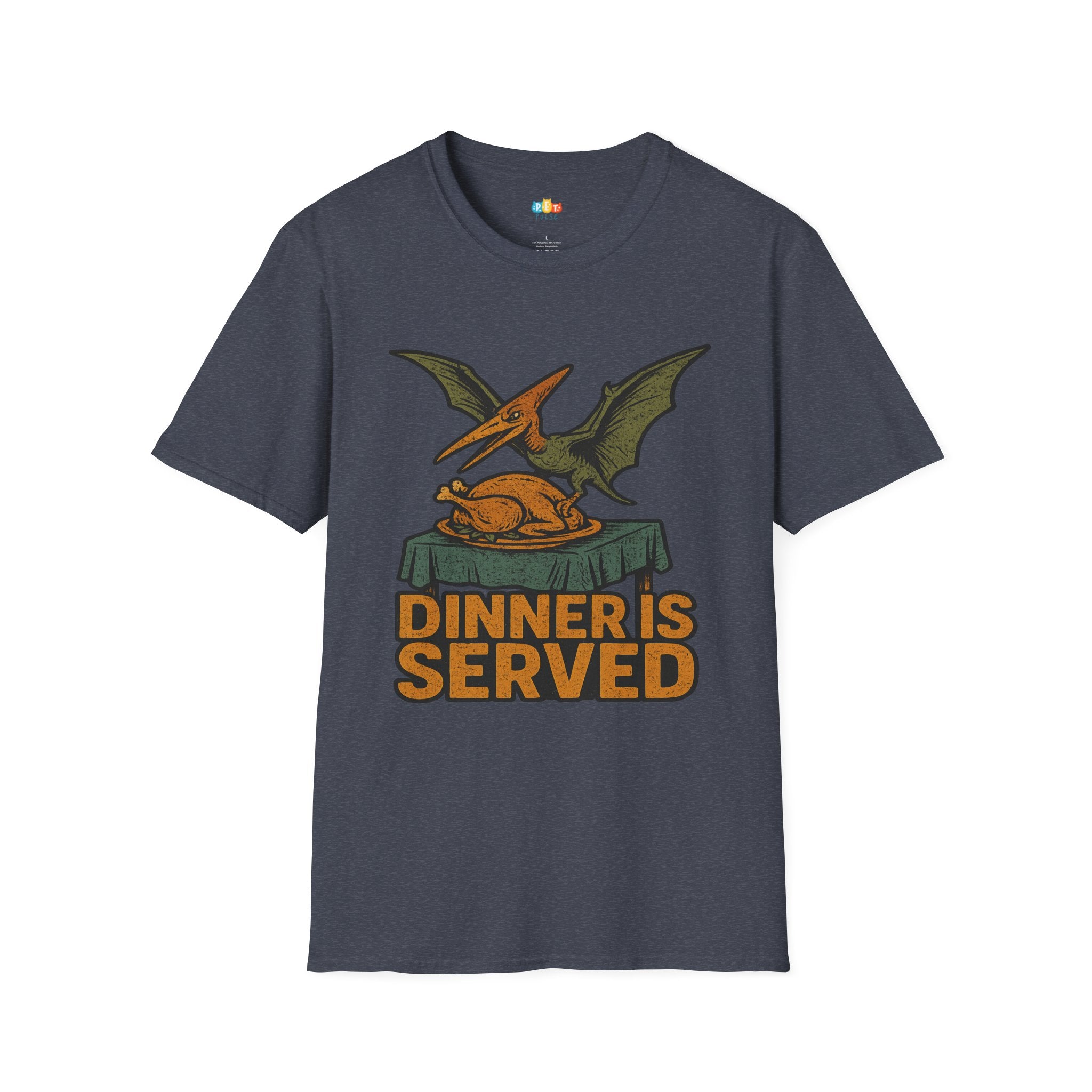 Dinner Is Served Pterodactyl Thanksgiving T-Shirt - Funny Flying Dinosaur Turkey Day Prehistoric Holiday Feast Tee