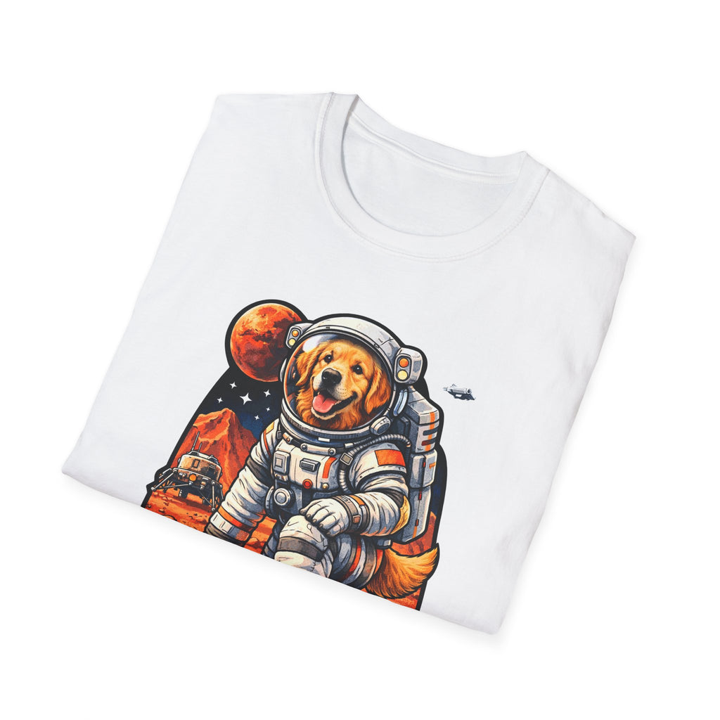 It’s One Small Paw Print for Canines Funny Golden Retriever Astronaut T-Shirt | Cosmic Encounters Collection by PetPulse