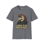Born to Be Mythic Unicorn T-Shirt - Funny Cool Leather Jacket Biker Fantasy Magic Rebel Graphic Tee