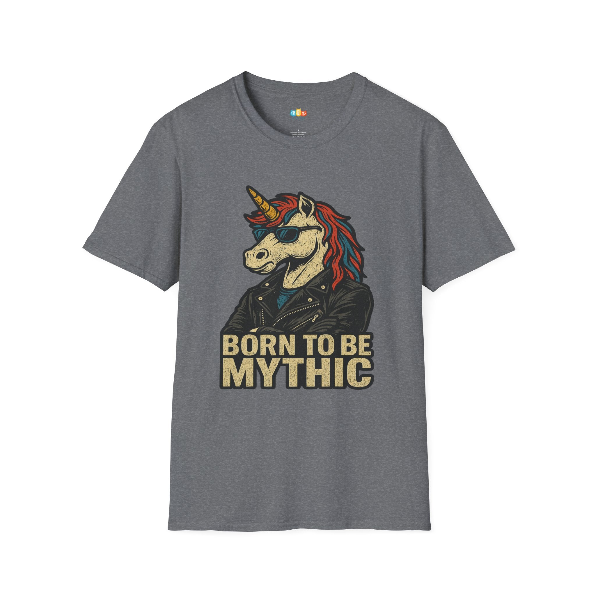 Born to Be Mythic Unicorn T-Shirt - Funny Cool Leather Jacket Biker Fantasy Magic Rebel Graphic Tee