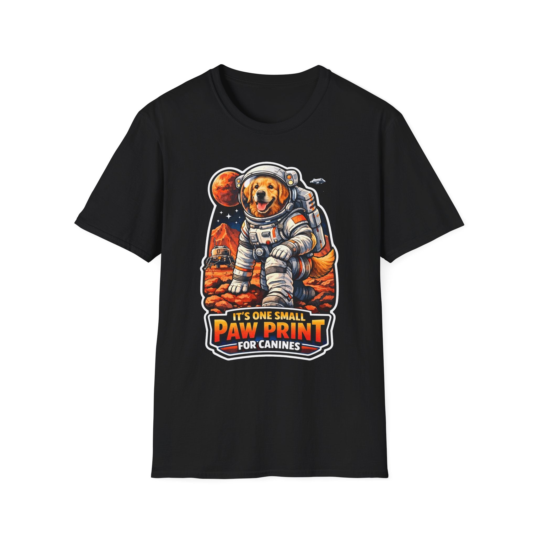 It’s One Small Paw Print for Canines Funny Golden Retriever Astronaut T-Shirt | Cosmic Encounters Collection by PetPulse