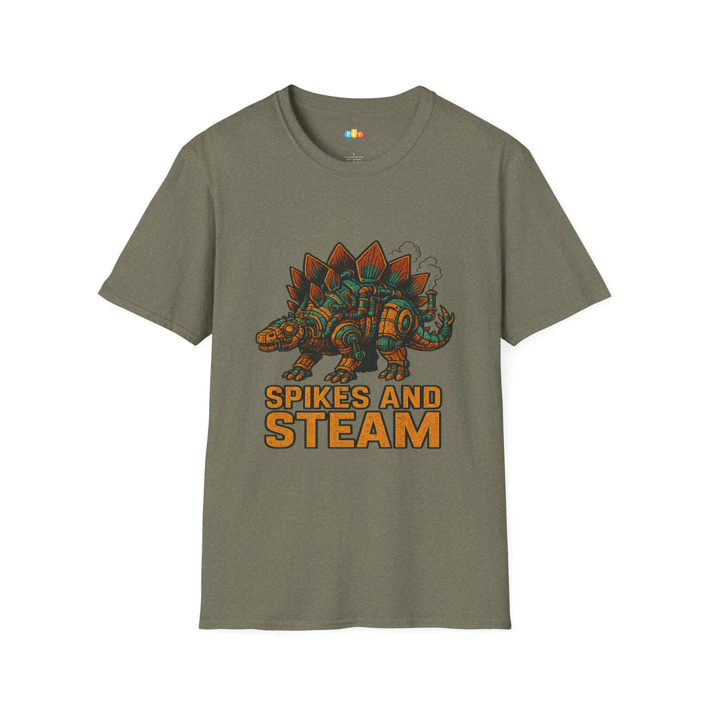 Spikes and Steam Steampunk Stegosaurus T-Shirt - Funny Mechanical Dinosaur Victorian Industrial Graphic Tee