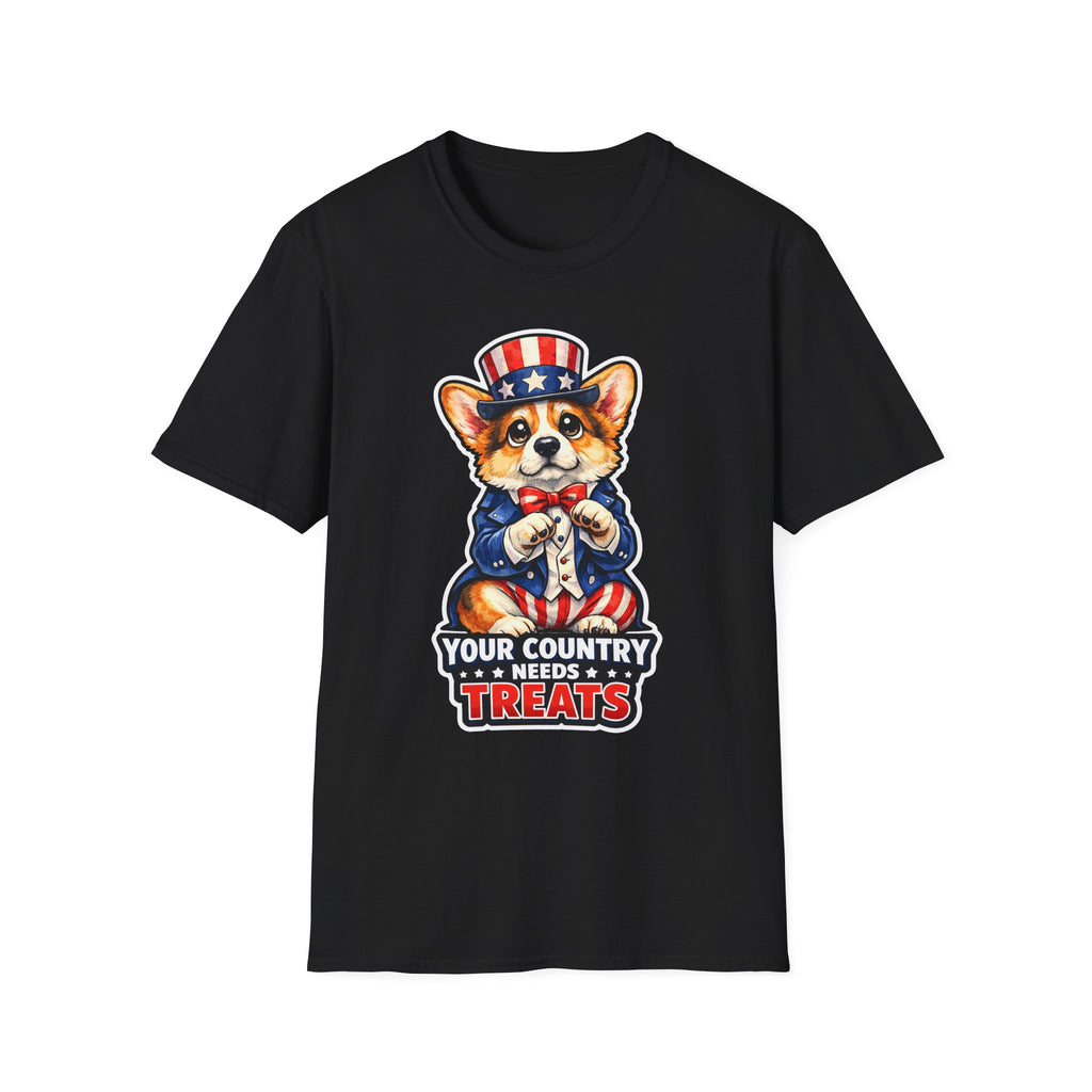Your Country Needs Treats Funny Uncle Sam Corgi T-Shirt | Patriotic Pembroke Welsh Corgi Costume Graphic Tee | Uncle Sam Pups