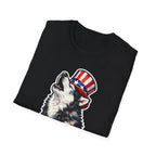 I Woof for Freedom Patriotic Howling Husky T-Shirt | Uncle Sam Siberian Husky Graphic Tee | Uncle Sam Pups