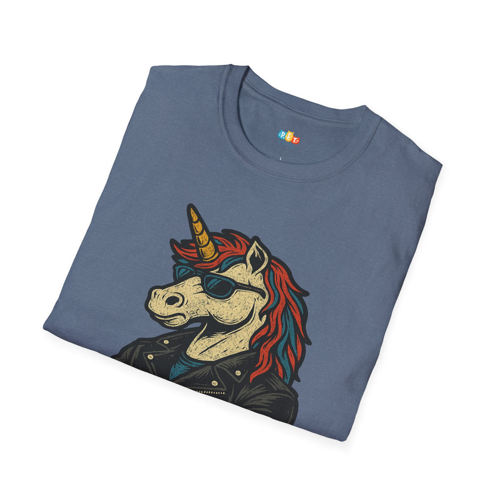 Born to Be Mythic Unicorn T-Shirt - Funny Cool Leather Jacket Biker Fantasy Magic Rebel Graphic Tee