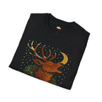 Antlers In Harmony Christmas T-Shirt - Vintage Woodland Deer Caroler Holiday Holly Wreath Moon Xmas Tee