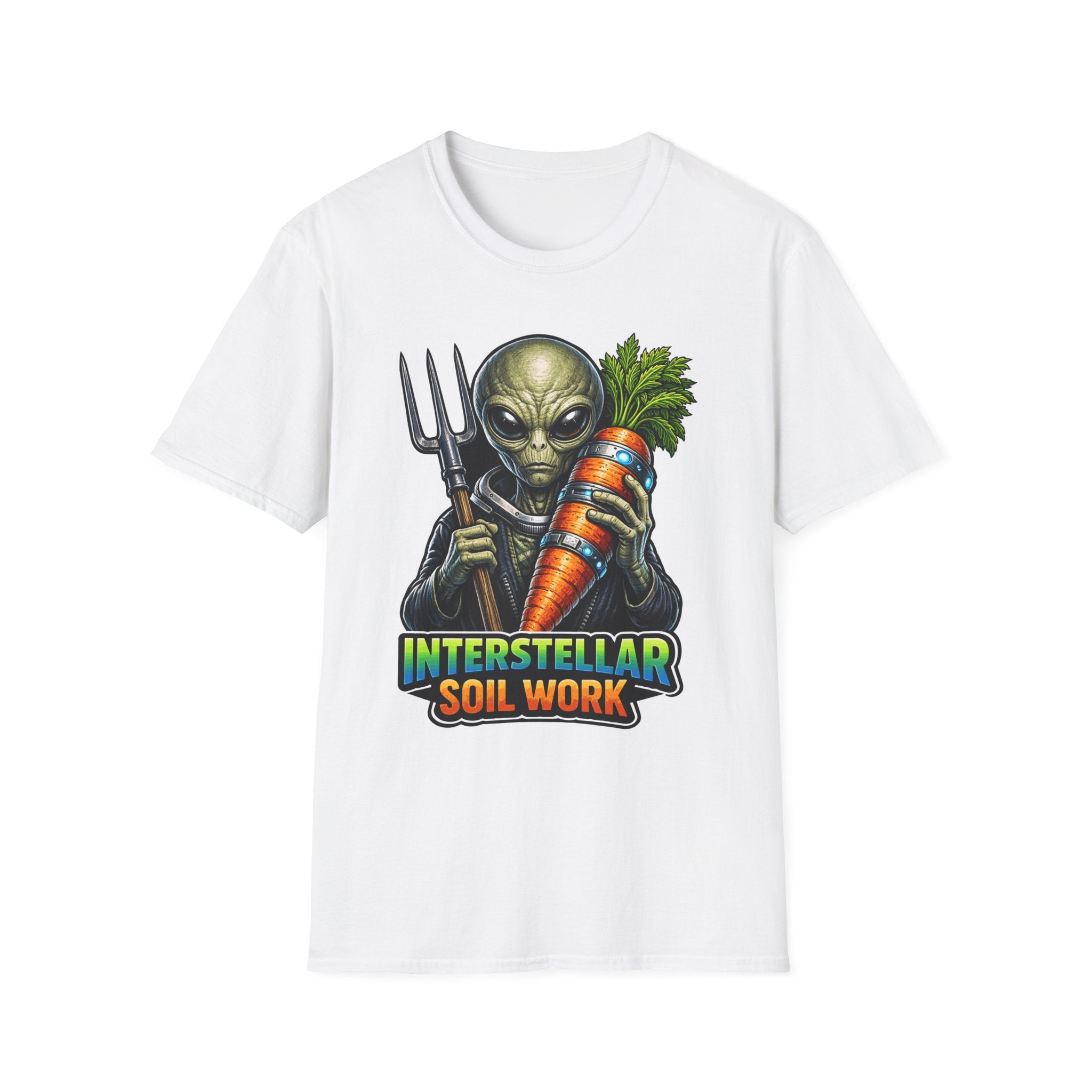 Interstellar Soil Work Funny Alien Farmer T-Shirt | Cosmic Encounters Collection by PetPulse