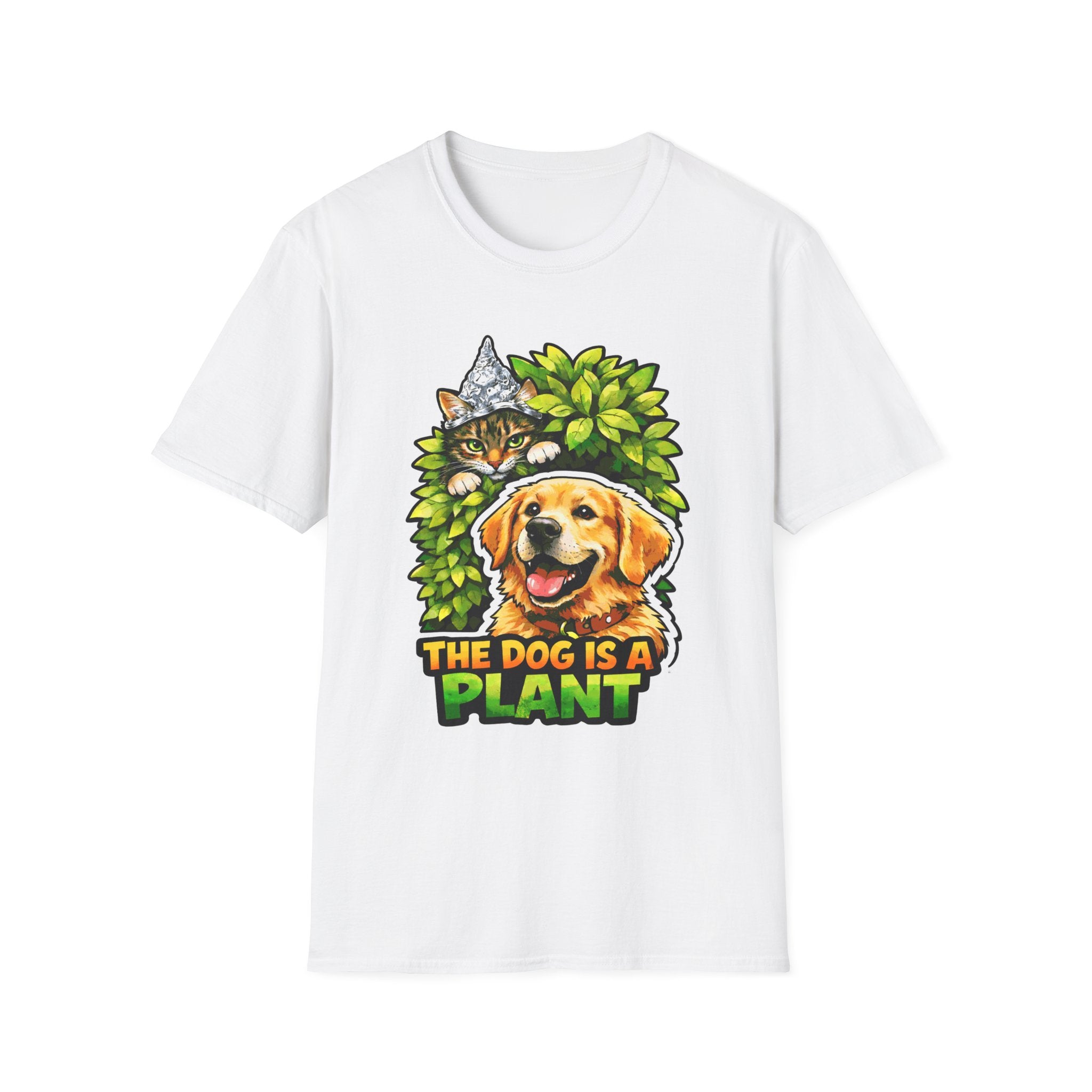 The Dog Is a Plant Funny Conspiracy Cat Spying on Dog T-Shirt | Cat-Spiracy Theorist Series | Pet-Spiracy Theorist Collection by PetPulse