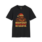 Bigfoot Believes In Santa Christmas T-Shirt - Funny Holiday Sasquatch Santa Hat Cryptid Xmas Faith Tee