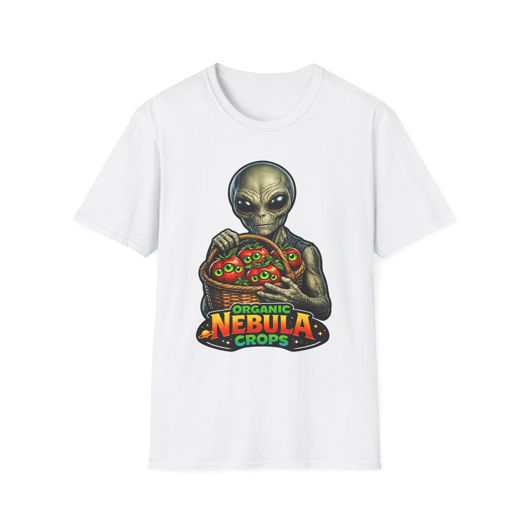 Organic Nebula Crops Funny Alien Farmer T-Shirt | Cosmic Encounters Collection by PetPulse
