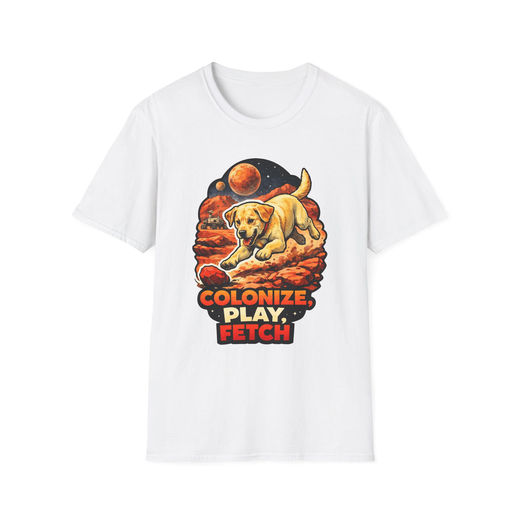 Colonize Play Fetch Funny Labrador Retriever Mars T-Shirt | Cosmic Encounters Collection by PetPulse