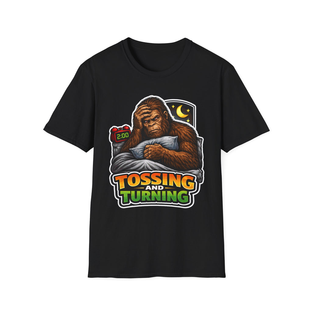 Tossing And Turning Funny Bigfoot Insomnia T-Shirt | Cryptid Companions Collection by PetPulse