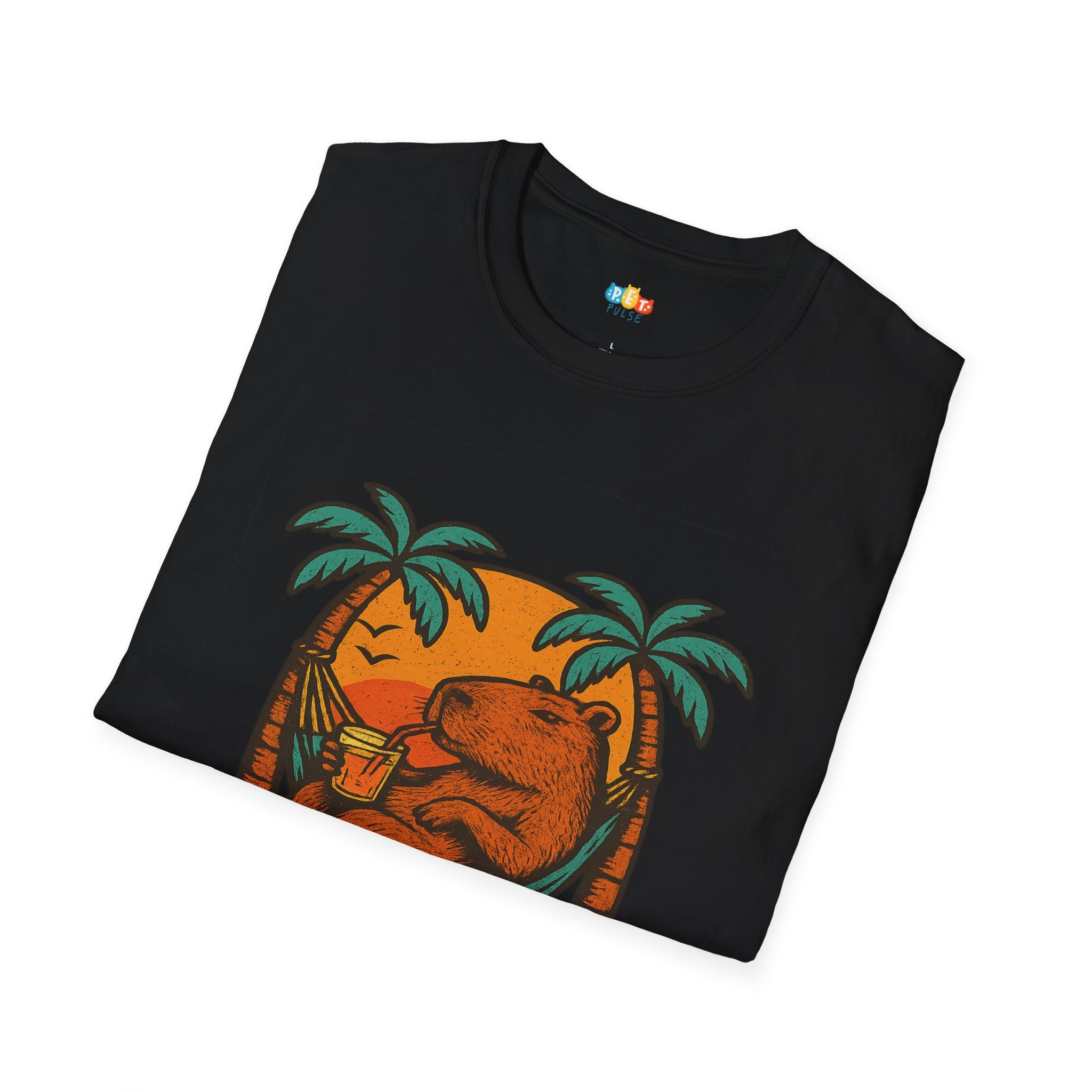 Cool Capy Tropical Vacation Capybara T-Shirt - Funny Beach Hammock Drink Palm Trees Summer Vibes Tee