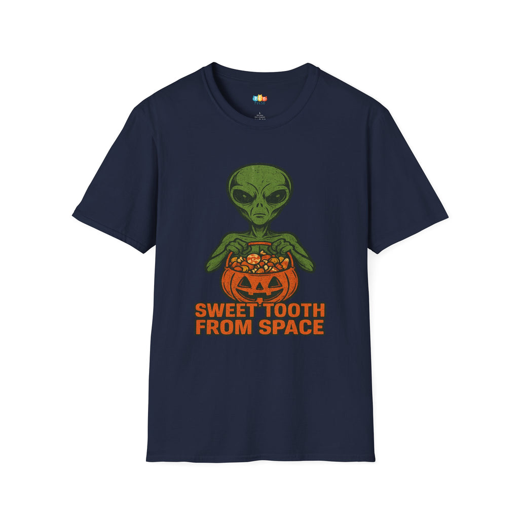 Sweet Tooth From Space Alien Halloween T-Shirt - Funny UFO Trick or Treat Candy Sci-Fi Tee