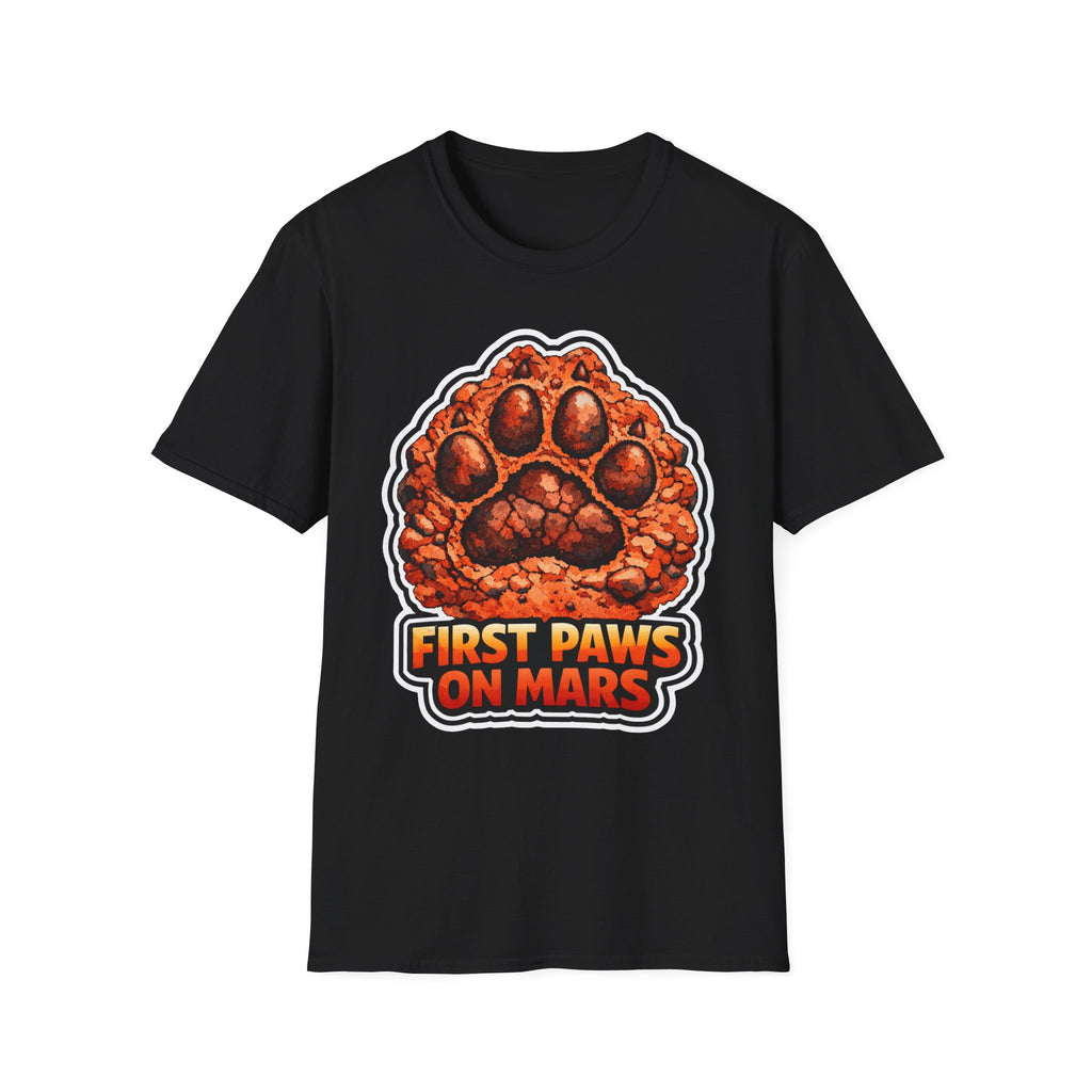 First Paws on Mars Funny Space Dog Paw Print T-Shirt | Cosmic Encounters Collection by PetPulse