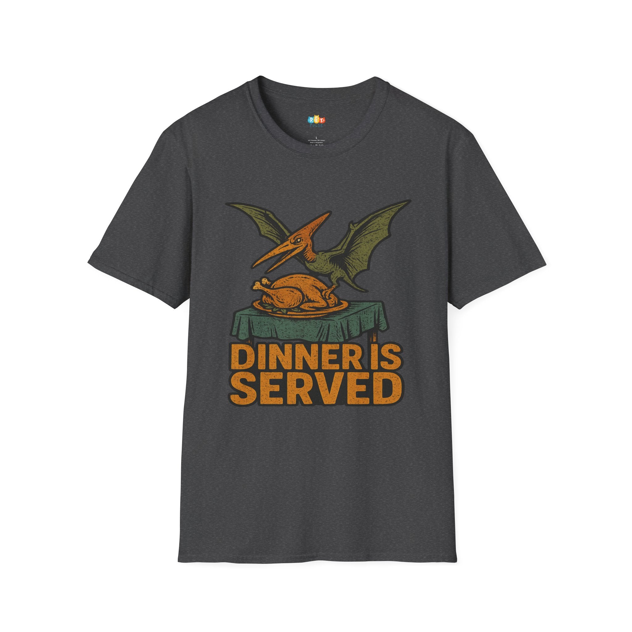 Dinner Is Served Pterodactyl Thanksgiving T-Shirt - Funny Flying Dinosaur Turkey Day Prehistoric Holiday Feast Tee