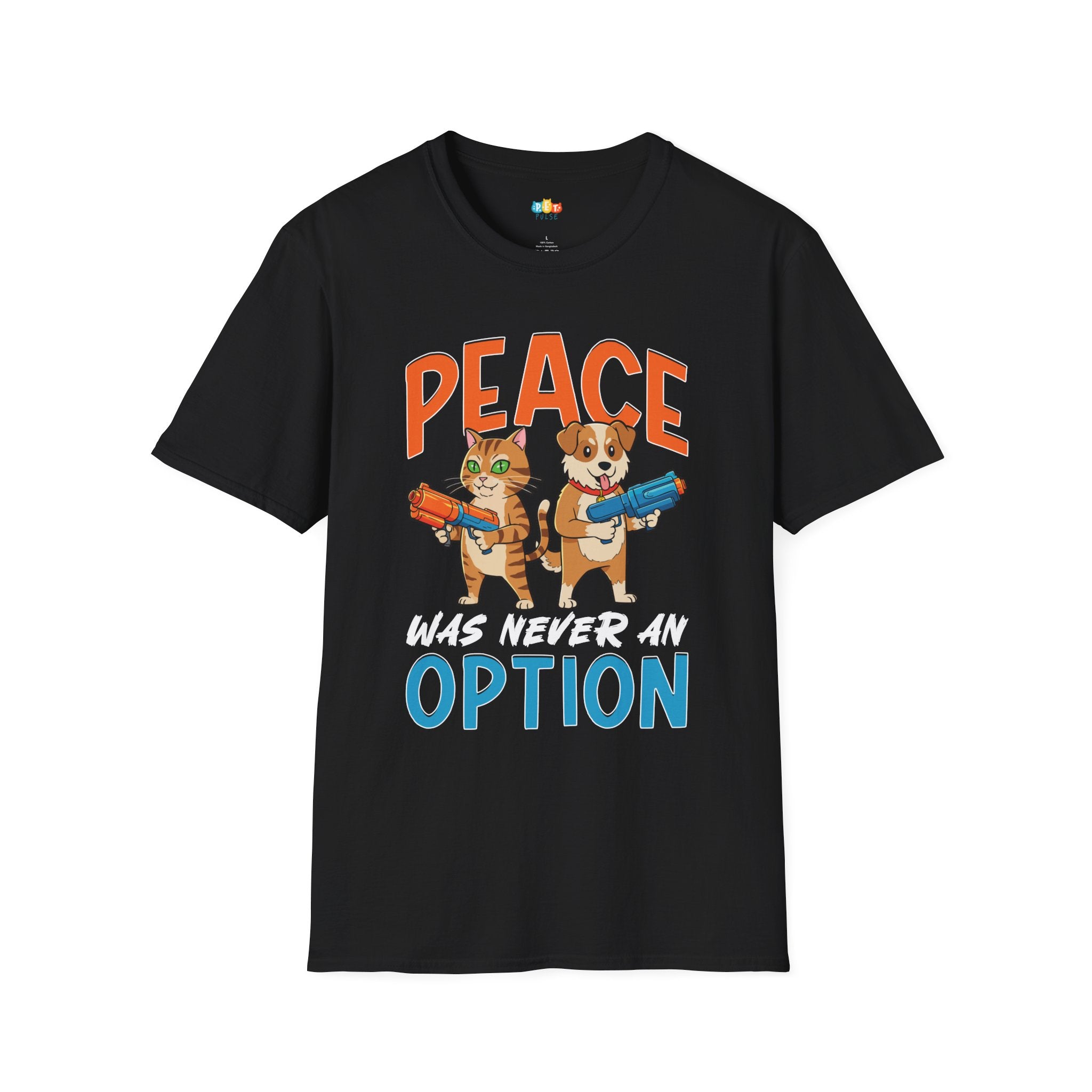 Peace Was Never An Option T-Shirt - Funny Multi Pet Owner Cat Dog Chaos Squad Water Gun Humor Tee
