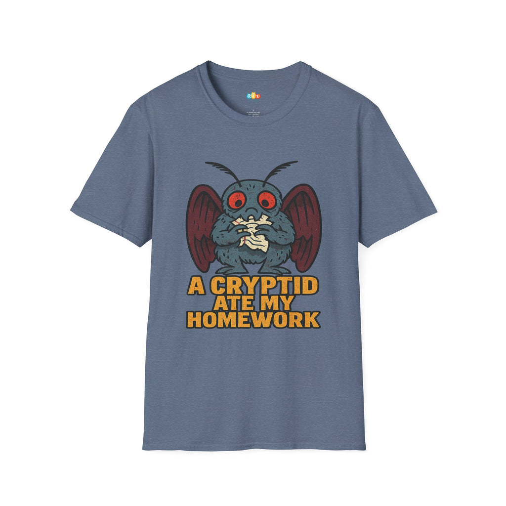 A Cryptid Ate My Homework T-Shirt - Funny Mothman Student School Excuse Legendary Creature Tee