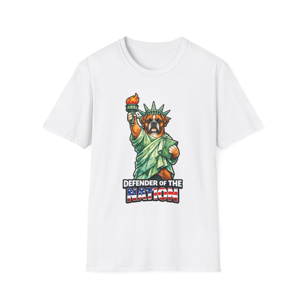Defender of the Nation Funny Boxer Statue of Liberty T-Shirt | Lady Liberty Pups Collection by PetPulse