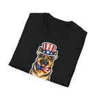 Loyalty and Liberty Patriotic German Shepherd T-Shirt | Uncle Sam GSD Top Hat and Bow Tie Graphic Tee | Uncle Sam Pups