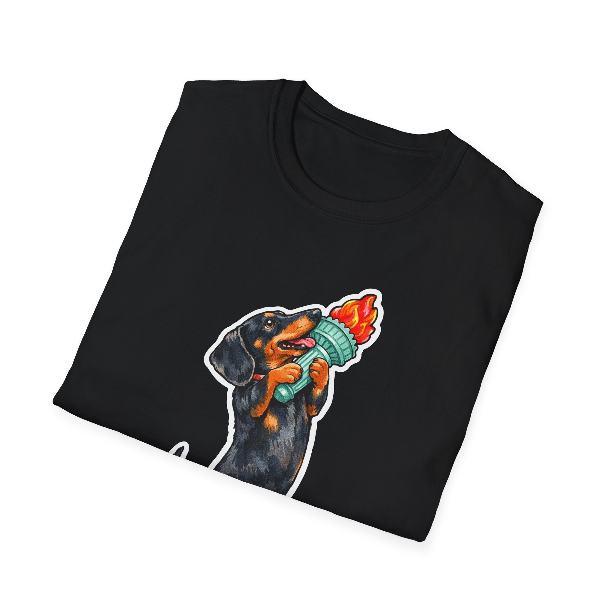 Long May Freedom Reign Funny Dachshund Statue of Liberty Torch T-Shirt | Lady Liberty Pups Collection by PetPulse