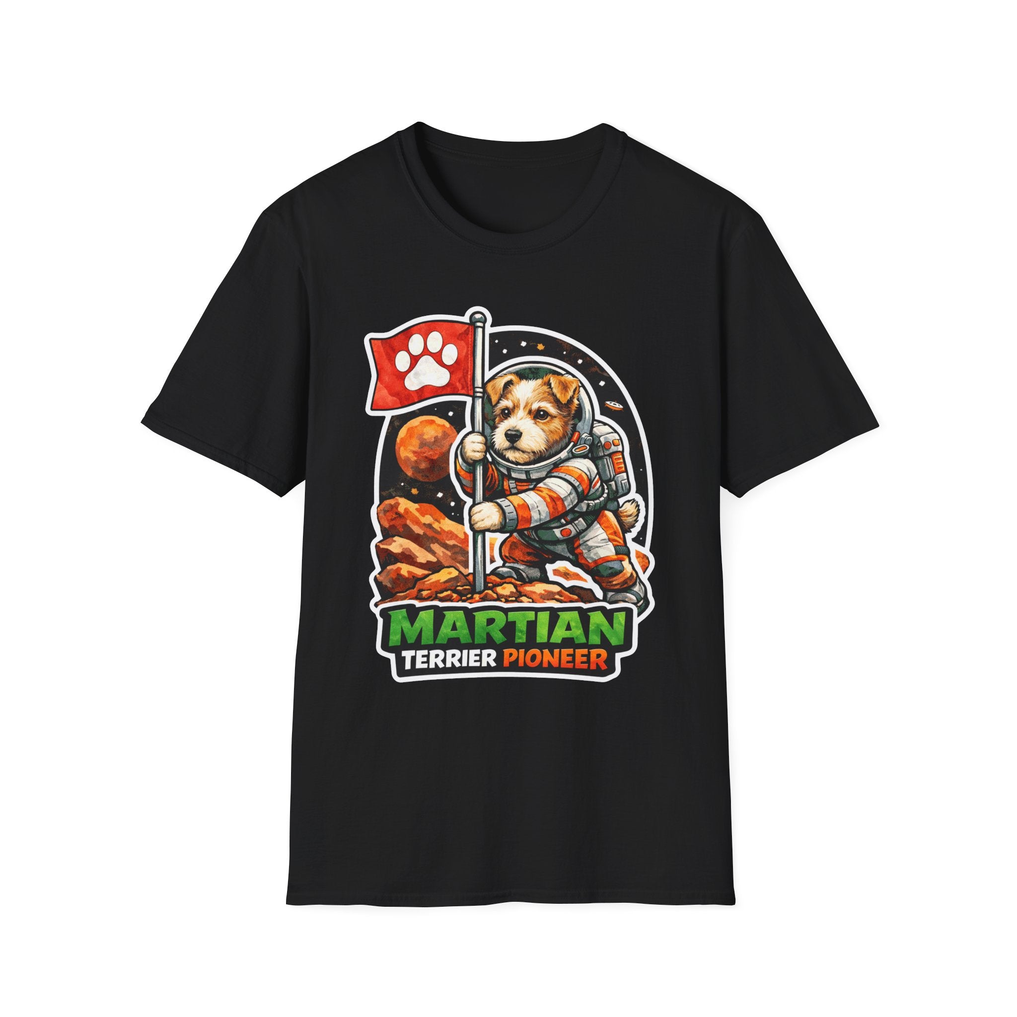 Martian Terrier Pioneer Funny Jack Russell Astronaut T-Shirt | Cosmic Encounters Collection by PetPulse