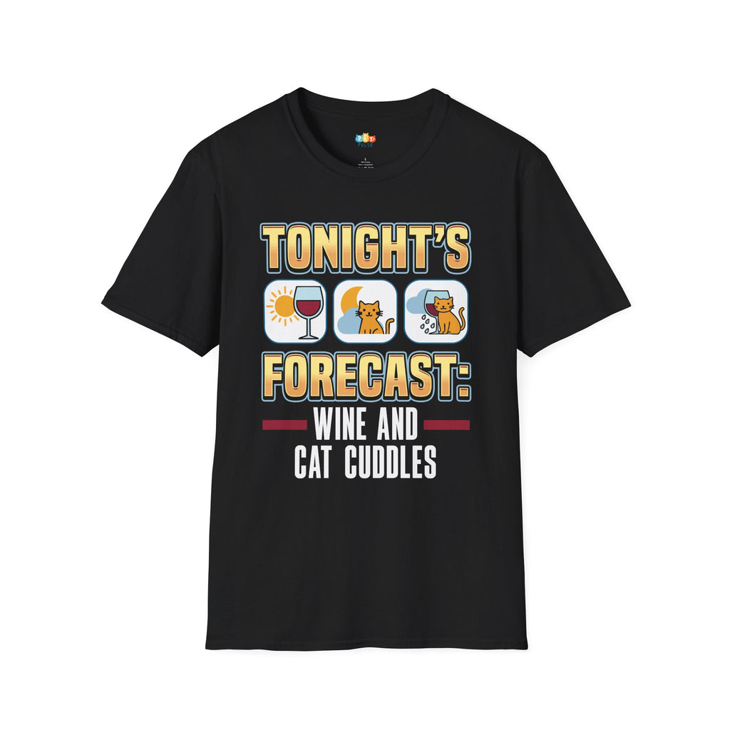 Tonight's Forecast T-Shirt - Funny Cat Wine Lover Weather Prediction Wine Time Cat Mom Graphic Tee