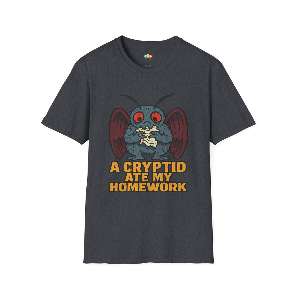 A Cryptid Ate My Homework T-Shirt - Funny Mothman Student School Excuse Legendary Creature Tee