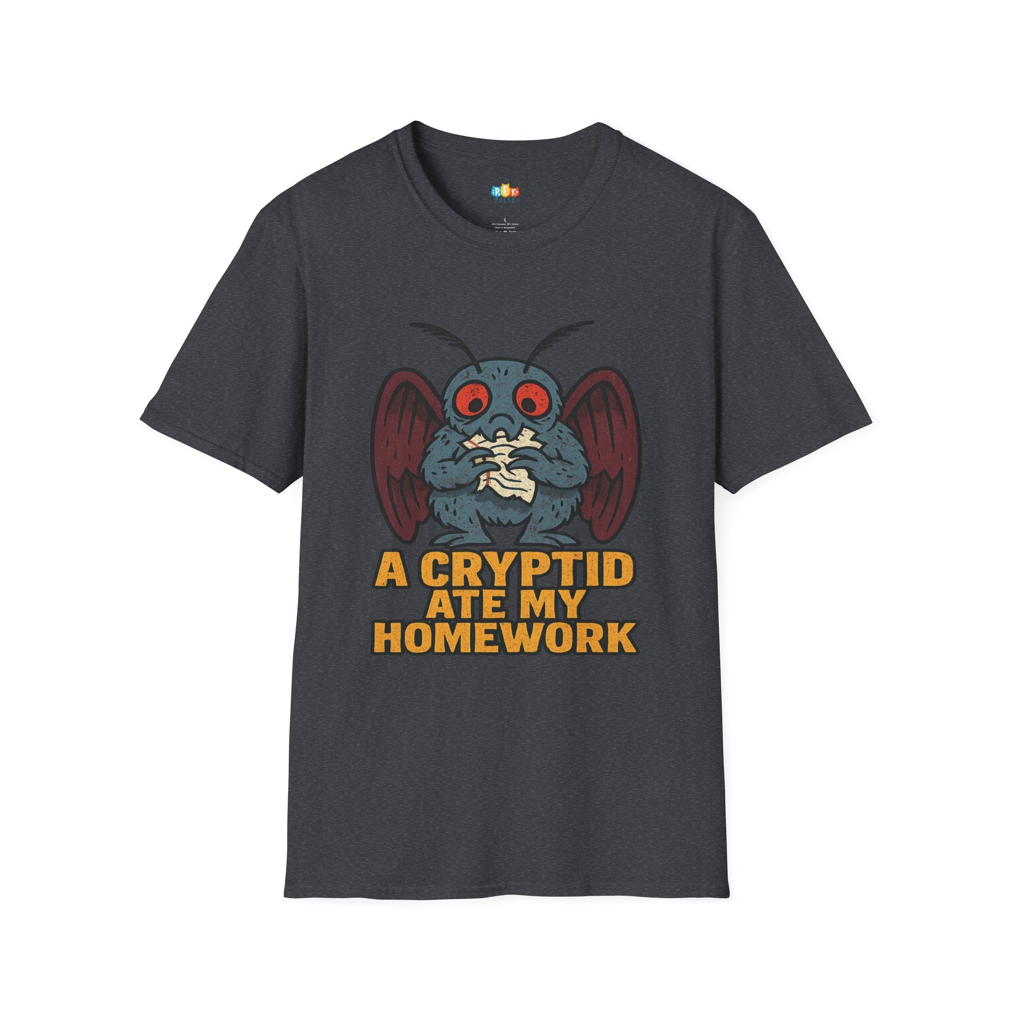 A Cryptid Ate My Homework T-Shirt - Funny Mothman Student School Excuse Legendary Creature Tee