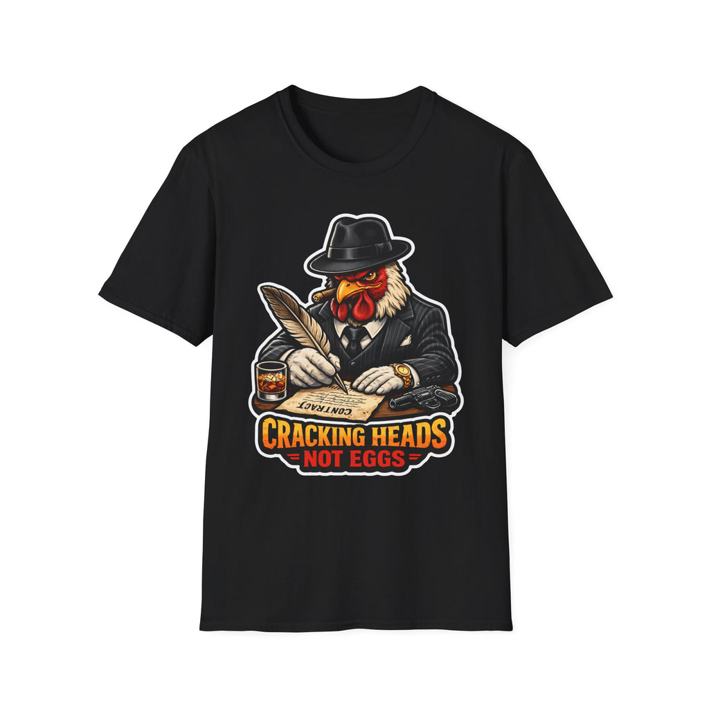 Cracking Heads Not Eggs Funny Mobster Chicken T-Shirt | Gangster Rooster Graphic Tee for Chicken Owners | PetPulse